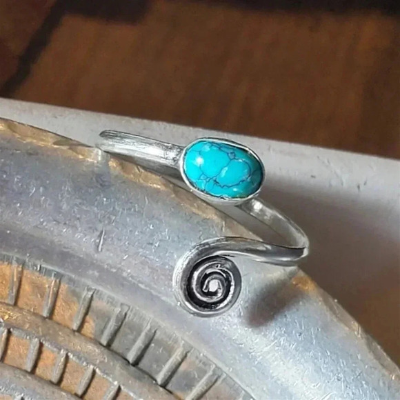 Artisan India Blue Turquoise 925 Sterling Silver Plated Gemstone Ring Adjustable - Picture 6 of 8